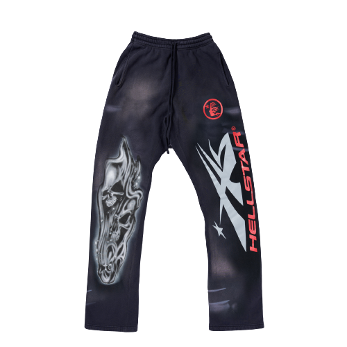 HE Airbrushed Skull Sweatpants Flare Bottom 2025 New